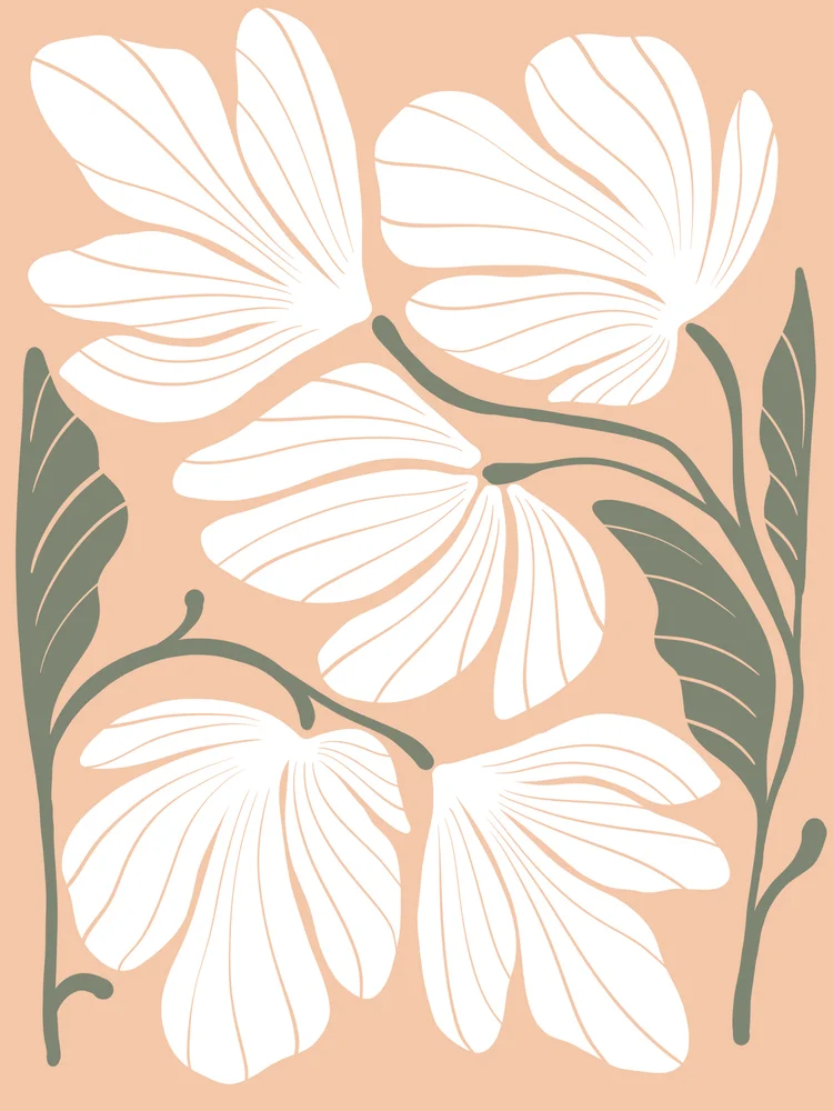 Tablou canvas: Flori Albe pe Fundal Bej Minimalist - Thumbnail 2