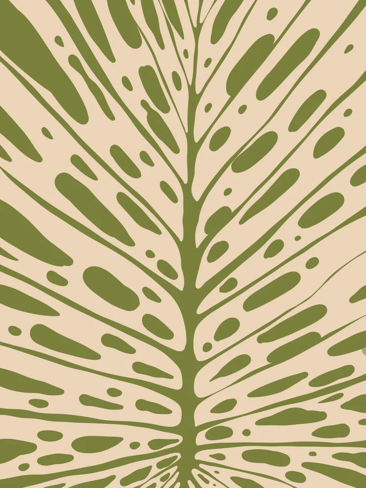 Tablou canvas: Frunză Abstractă Verde pe Fundal Crem - Thumbnail 2