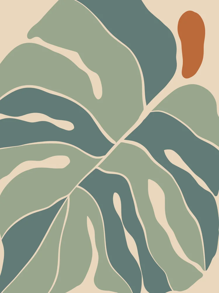 Tablou canvas: Frunze Abstracte în Tonuri de Verde și Ocru - Thumbnail 2