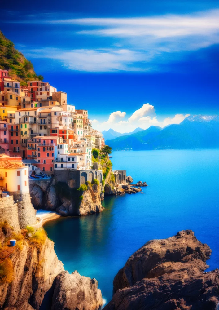 Tablou canvas: Case Colorate pe Coasta Mediteraneană - Thumbnail 2