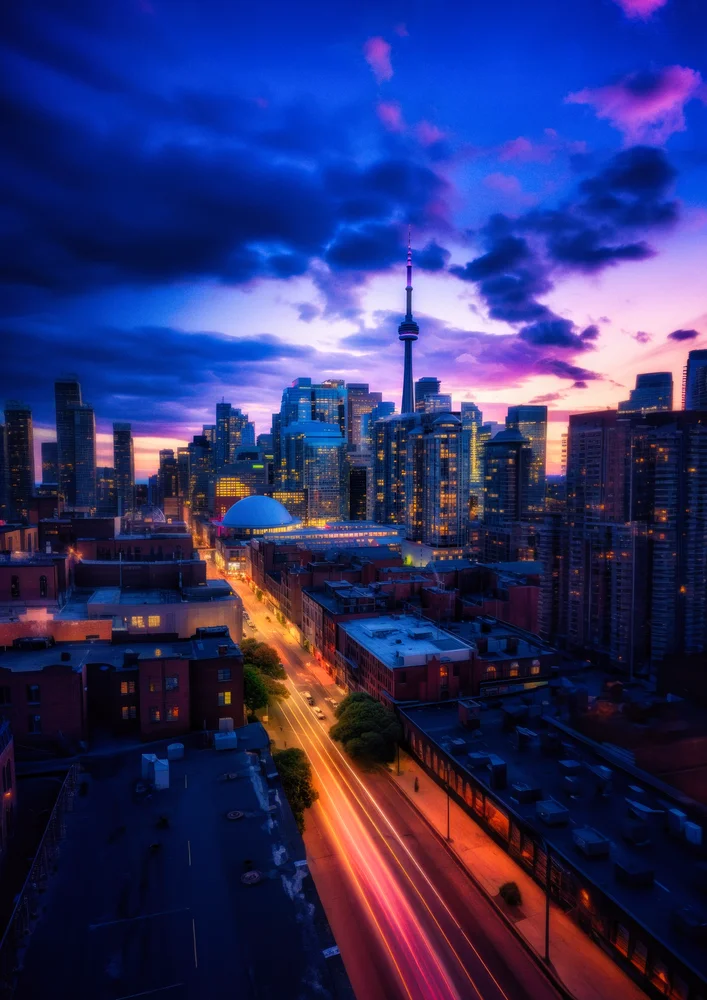 Tablou canvas: Peisaj Urban la Amurg cu Turn - Thumbnail 2