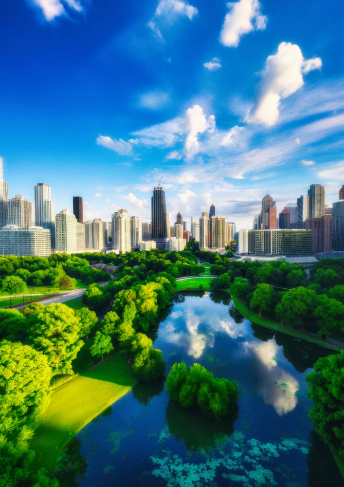 Tablou canvas: Panorama Urbană cu Lac Reflecție - Thumbnail 2