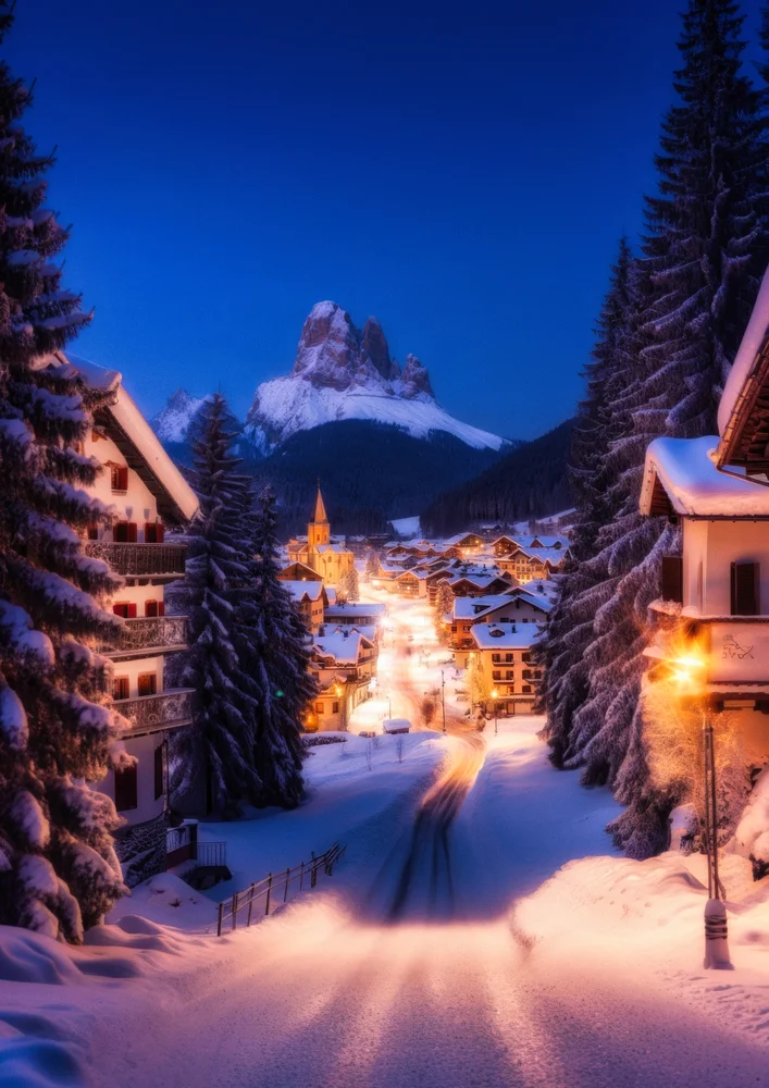 Tablou canvas: Sat de Munte Însuflețit Noaptea - Thumbnail 2