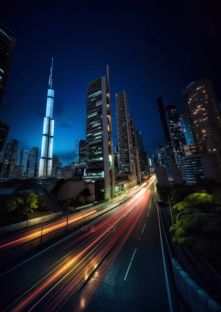 Tablou canvas: Vedere Nocturnă a Orașului Futurist - Thumbnail 2