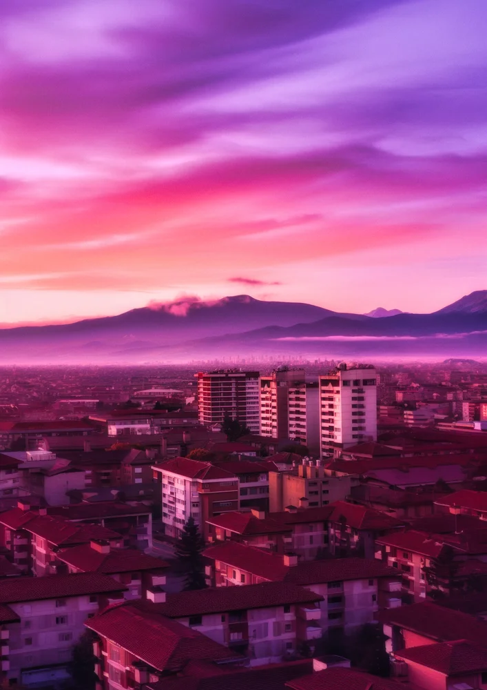 Tablou canvas: Apus Urban cu Cer Violet (2) - Thumbnail 2