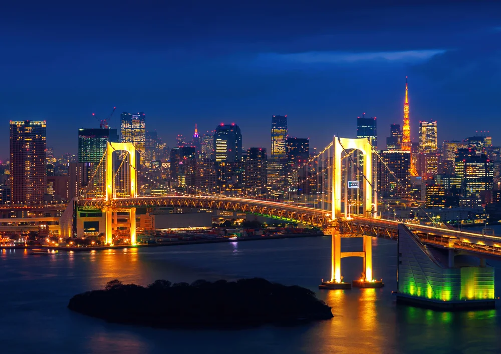 Tablou canvas: Podul Curcubeu și Skyline-ul Nocturn Tokyo - Thumbnail 2